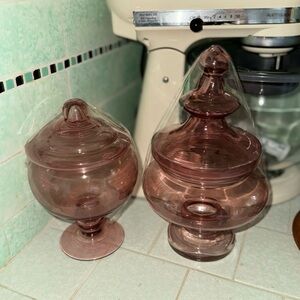 Vintage Amethyst Colored Glass Apothecary Jars with Lids - Set of 2